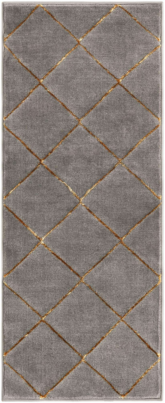 Gray and Gold 2' x 5' 1 Vogue Geo Runner Area Rug Geometric Glam Style Shiny Accents Carpet Mat for Unique Interior Design & Home Decor for Sale at Rug Engine