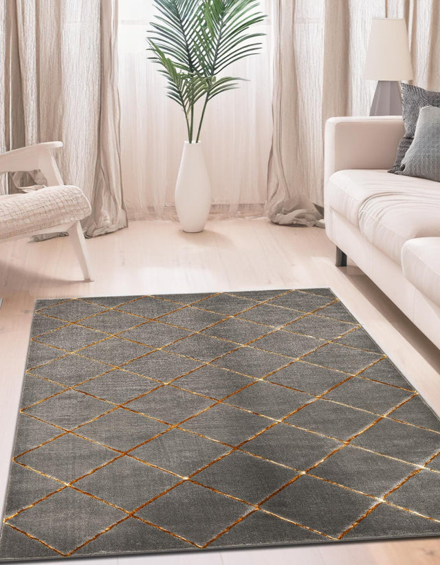 Gray and Gold 9' x 12' Vogue Geo Rectangle Area Rug Geometric Glam Style Shiny Accents Carpet Mat for Unique Interior Design & Home Decor for Sale at Rug Engine