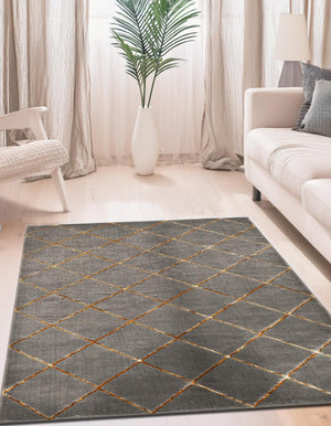 Gray and Gold 4' 1 x 6' 1 Vogue Geo Rectangle Area Rug Geometric Glam Style Shiny Accents Carpet Mat for Unique Interior Design & Home Decor for Sale at Rug Engine
