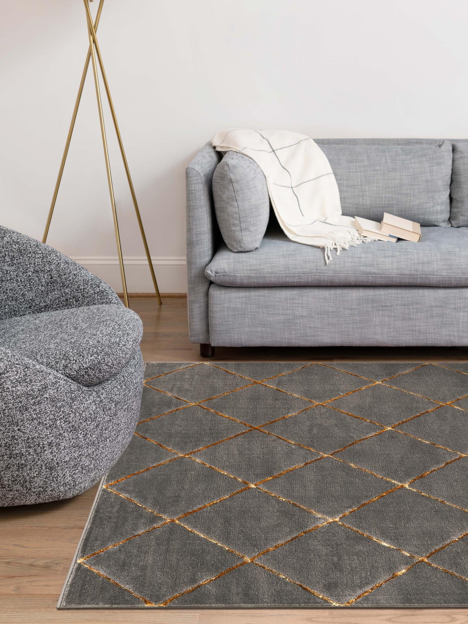 Gray and Gold 4' 1 x 6' 1 Vogue Geo Rectangle Area Rug Geometric Glam Style Shiny Accents Carpet Mat for Unique Interior Design & Home Decor for Sale at Rug Engine