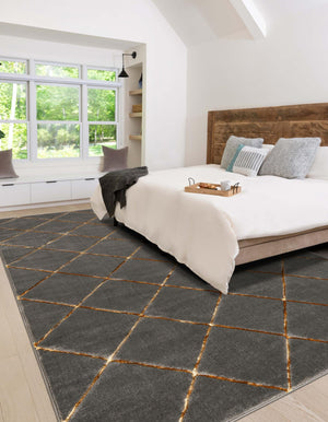 Gray and Gold 5' 3 x 7' 1 Vogue Geo Rectangle Area Rug Geometric Glam Style Shiny Accents Carpet Mat for Unique Interior Design & Home Decor for Sale at Rug Engine