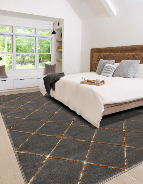 Gray and Gold 2' x 3' 1 Vogue Geo Rectangle Area Rug Geometric Glam Style Shiny Accents Carpet Mat for Unique Interior Design & Home Decor for Sale at Rug Engine