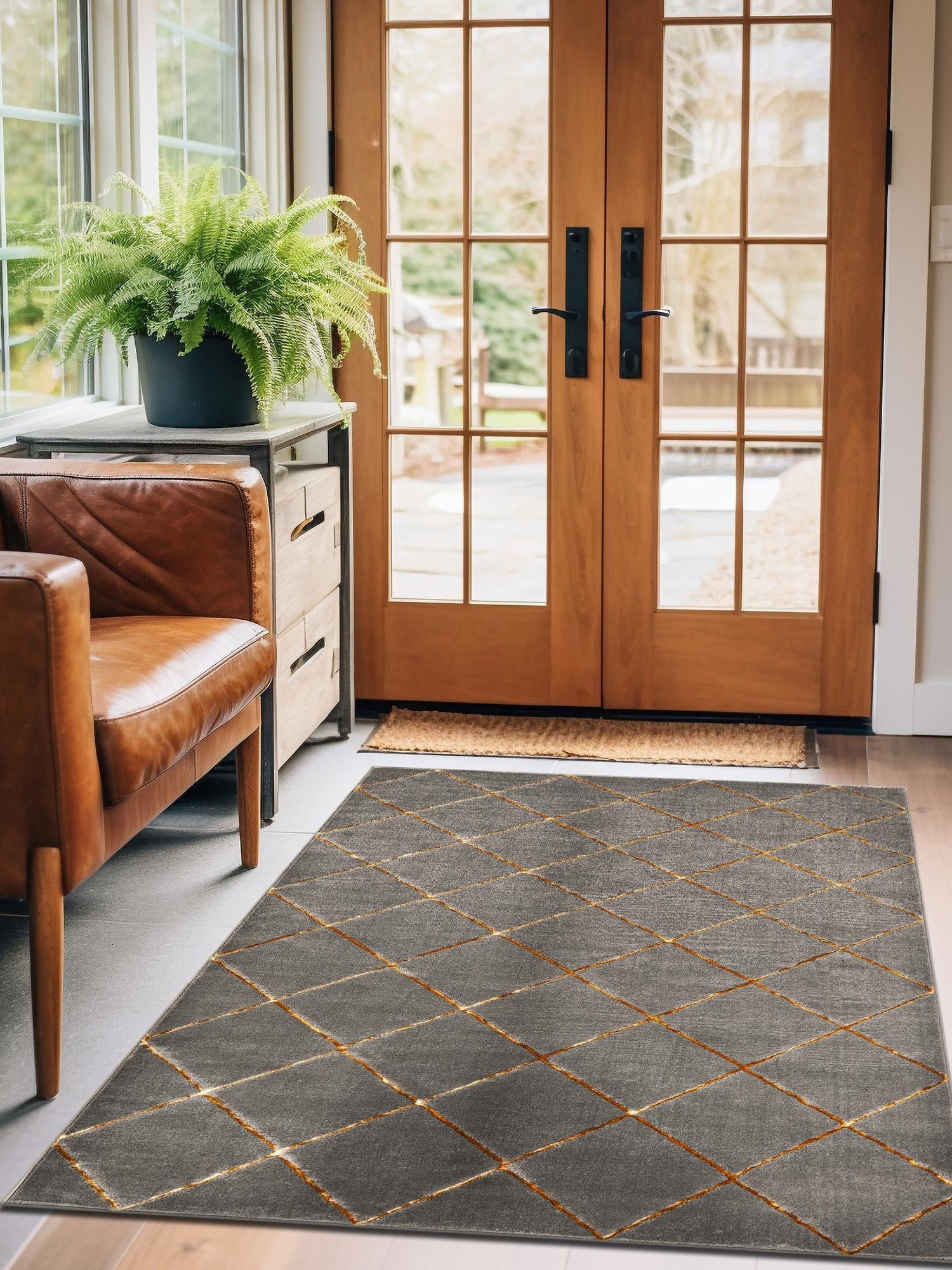 Gray and Gold 2' x 3' 1 Vogue Geo Rectangle Area Rug Geometric Glam Style Shiny Accents Carpet Mat for Unique Interior Design & Home Decor for Sale at Rug Engine