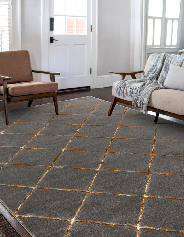 Gray and Gold 4' 1 x 6' 1 Vogue Geo Rectangle Area Rug Geometric Glam Style Shiny Accents Carpet Mat for Unique Interior Design & Home Decor for Sale at Rug Engine