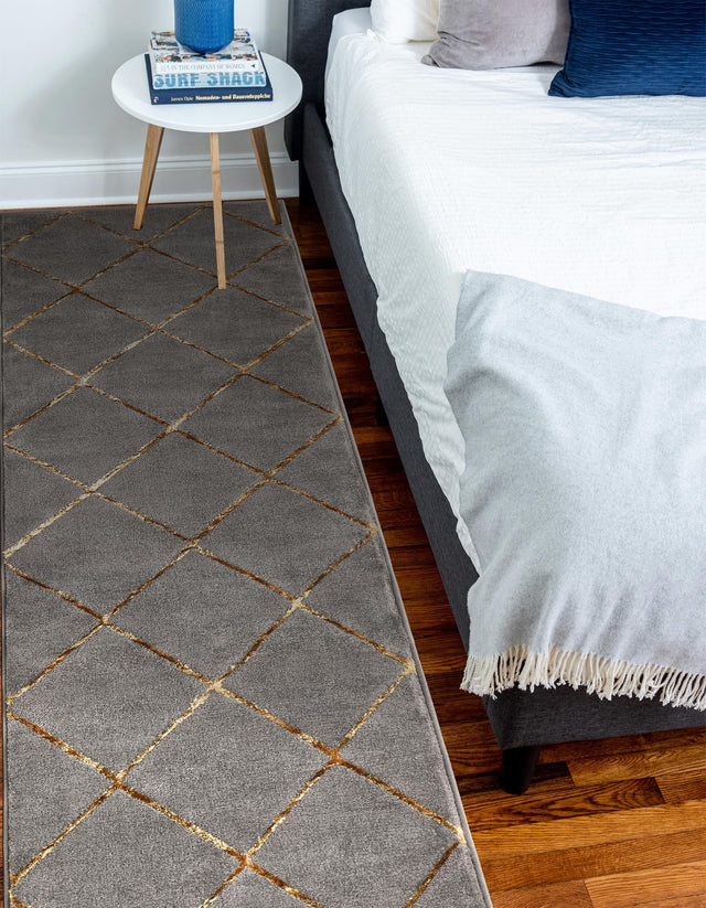 Gray and Gold 2' x 6' 1 Vogue Geo Runner Area Rug Geometric Glam Style Shiny Accents Carpet Mat for Unique Interior Design & Home Decor for Sale at Rug Engine