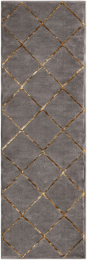 Gray and Gold 2' x 6' 1 Vogue Geo Runner Area Rug Geometric Glam Style Shiny Accents Carpet Mat for Unique Interior Design & Home Decor for Sale at Rug Engine