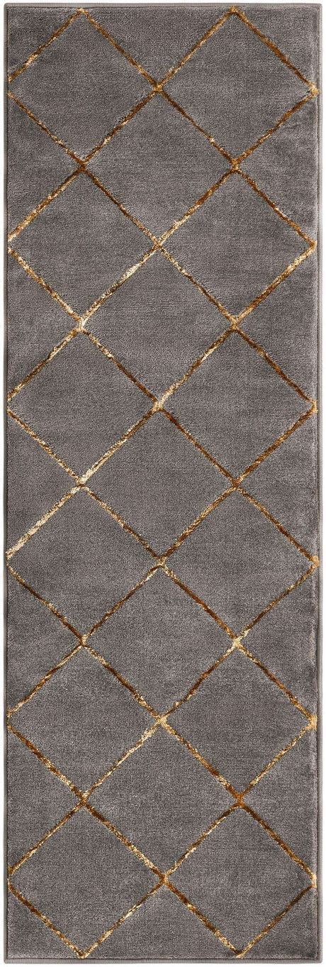 Gray and Gold 2' x 6' 1 Vogue Geo Runner Area Rug Geometric Glam Style Shiny Accents Carpet Mat for Unique Interior Design & Home Decor for Sale at Rug Engine