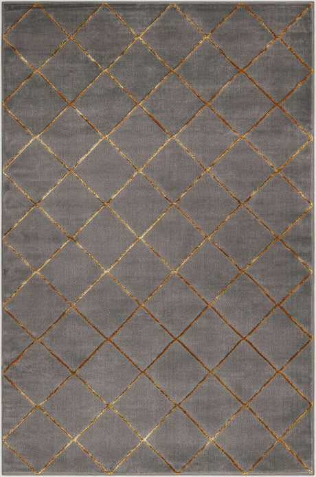 Gray and Gold 6' 1 x 9' Vogue Geo Rectangle Area Rug Geometric Glam Style Shiny Accents Carpet Mat for Unique Interior Design & Home Decor for Sale at Rug Engine