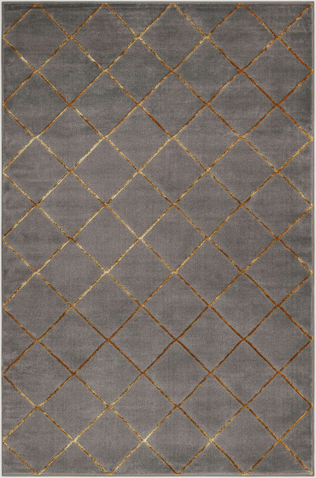 Gray and Gold 6' 1 x 9' Vogue Geo Rectangle Area Rug Geometric Glam Style Shiny Accents Carpet Mat for Unique Interior Design & Home Decor for Sale at Rug Engine
