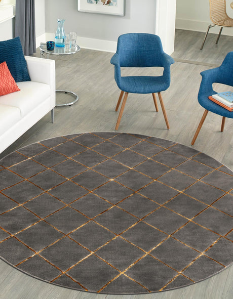 Gray and Gold 3' 1 x 3' 1 Vogue Geo Round Area Rug Geometric Glam Style Shiny Accents Carpet Mat for Unique Interior Design & Home Decor for Sale at Rug Engine