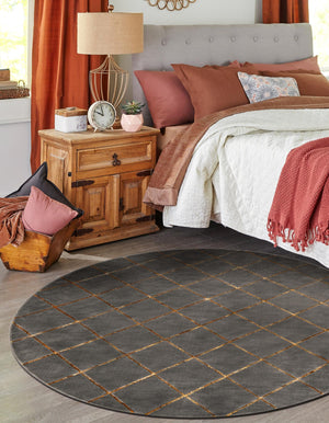 Gray and Gold 6' 1 x 6' 1 Vogue Geo Round Area Rug Geometric Glam Style Shiny Accents Carpet Mat for Unique Interior Design & Home Decor for Sale at Rug Engine