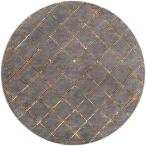 Gray and Gold 7' 10 x 7' 10 Vogue Geo Round Area Rug Geometric Glam Style Shiny Accents Carpet Mat for Unique Interior Design & Home Decor for Sale at Rug Engine