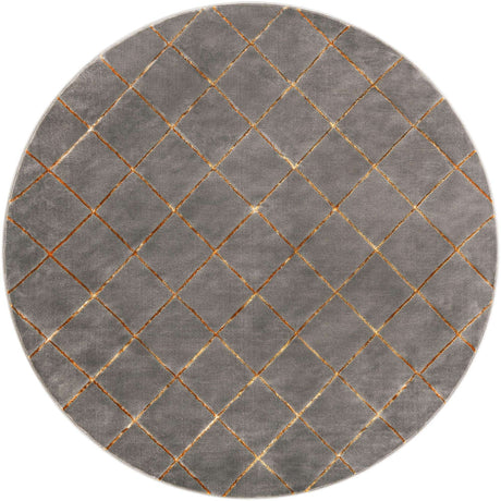 Gray and Gold 7' 10 x 7' 10 Vogue Geo Round Area Rug Geometric Glam Style Shiny Accents Carpet Mat for Unique Interior Design & Home Decor for Sale at Rug Engine