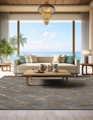Gray and Gold 10' x 10' Vogue Geo Square Area Rug Geometric Glam Style Shiny Accents Carpet Mat for Unique Interior Design & Home Decor for Sale at Rug Engine