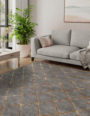 Gray and Gold 10' x 10' Vogue Geo Square Area Rug Geometric Glam Style Shiny Accents Carpet Mat for Unique Interior Design & Home Decor for Sale at Rug Engine