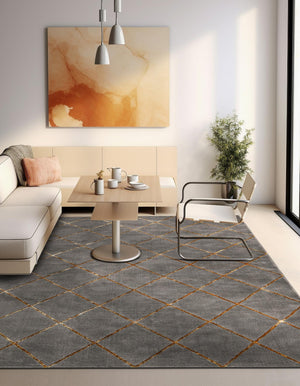 Gray and Gold 10' x 10' Vogue Geo Square Area Rug Geometric Glam Style Shiny Accents Carpet Mat for Unique Interior Design & Home Decor for Sale at Rug Engine