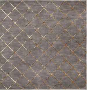 Gray and Gold 7' 10 x 7' 10 Vogue Geo Square Area Rug Geometric Glam Style Shiny Accents Carpet Mat for Unique Interior Design & Home Decor for Sale at Rug Engine