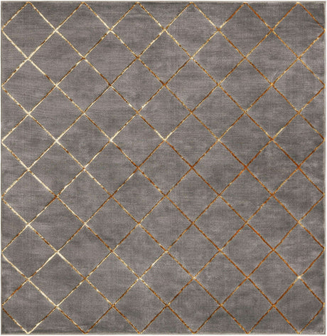 Gray and Gold 7' 10 x 7' 10 Vogue Geo Square Area Rug Geometric Glam Style Shiny Accents Carpet Mat for Unique Interior Design & Home Decor for Sale at Rug Engine