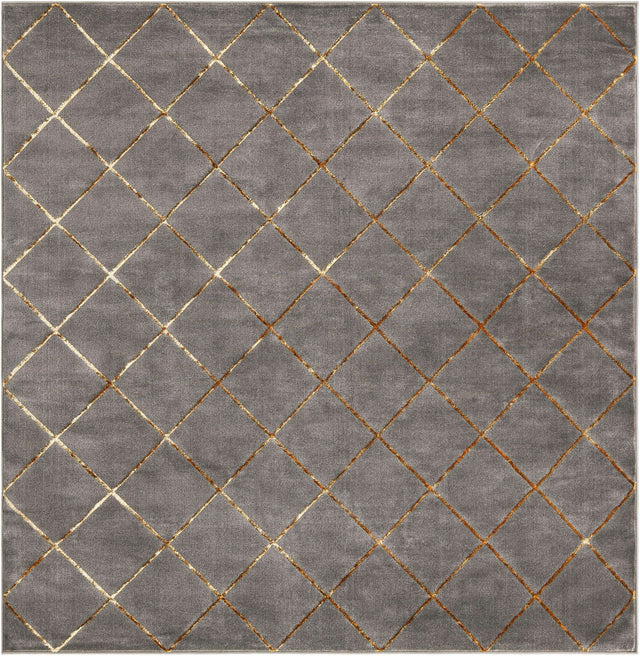 Gray and Gold 7' 10 x 7' 10 Vogue Geo Square Area Rug Geometric Glam Style Shiny Accents Carpet Mat for Unique Interior Design & Home Decor for Sale at Rug Engine
