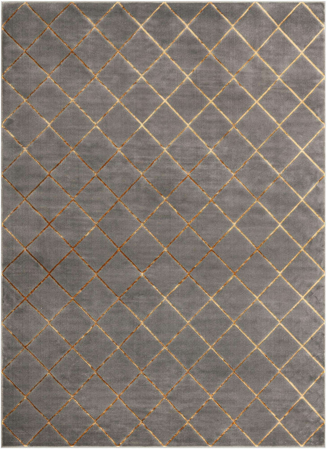 Gray and Gold 9' x 12' Vogue Geo Rectangle Area Rug Geometric Glam Style Shiny Accents Carpet Mat for Unique Interior Design & Home Decor for Sale at Rug Engine