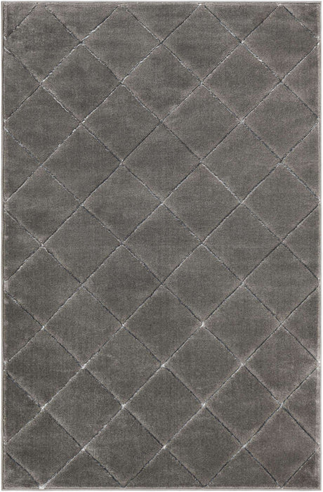 Gray and Silver 4' 1 x 6' 1 Vogue Geo Rectangle Area Rug Geometric Glam Style Shiny Accents Carpet Mat for Unique Interior Design & Home Decor for Sale at Rug Engine