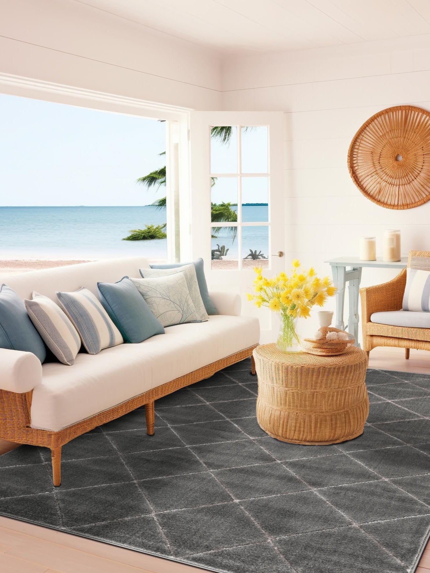 Gray and Silver 5' 3 x 8' Vogue Geo Rectangle Area Rug Geometric Glam Style Shiny Accents Carpet Mat for Unique Interior Design & Home Decor for Sale at Rug Engine