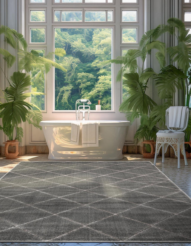 Gray and Silver 10' x 13' 1 Vogue Geo Rectangle Area Rug Geometric Glam Style Shiny Accents Carpet Mat for Unique Interior Design & Home Decor for Sale at Rug Engine