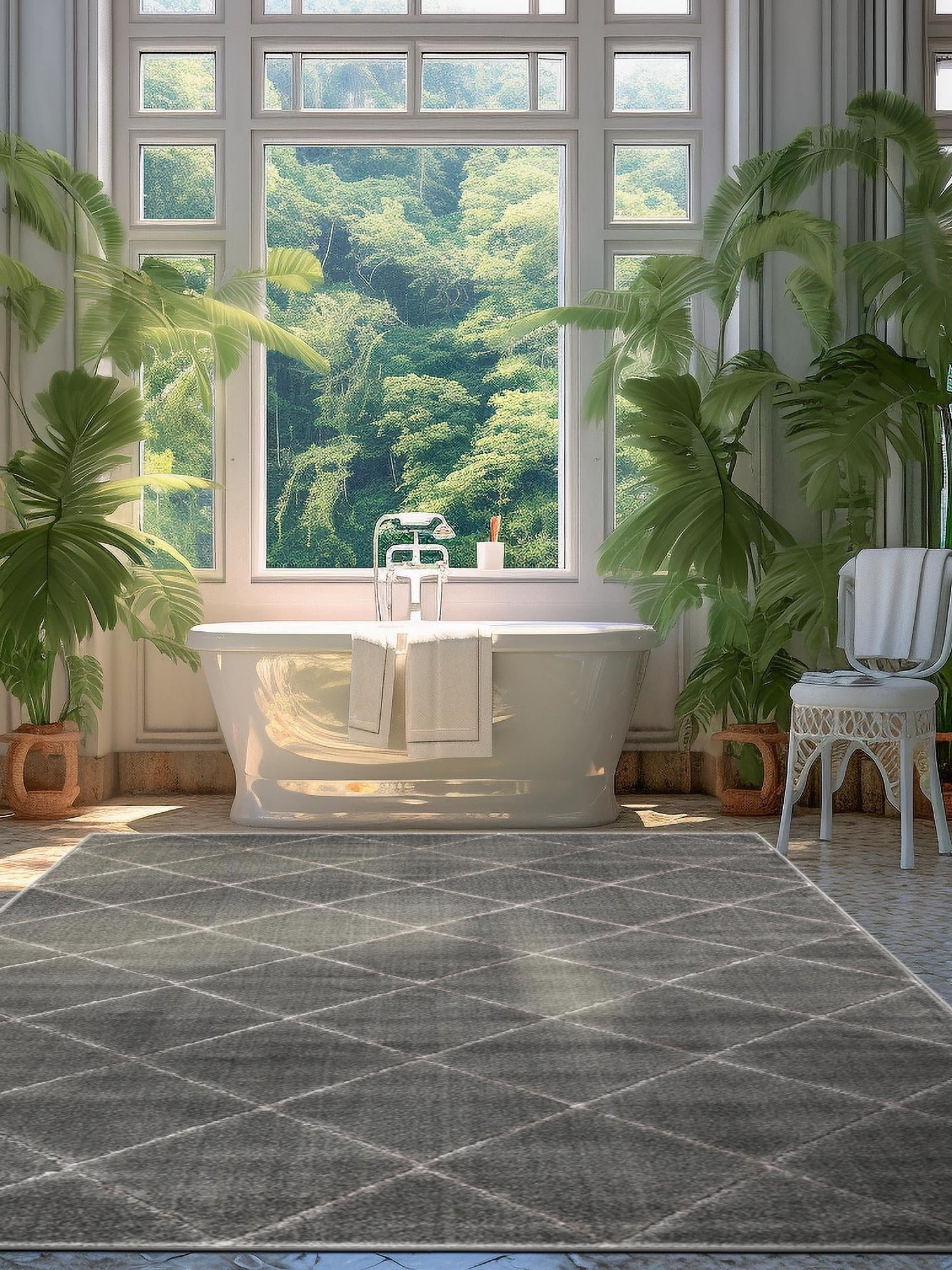 Gray and Silver 5' 3 x 8' Vogue Geo Rectangle Area Rug Geometric Glam Style Shiny Accents Carpet Mat for Unique Interior Design & Home Decor for Sale at Rug Engine