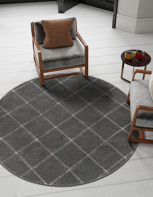 Gray and Silver 10' x 10' Vogue Geo Round Area Rug Geometric Glam Style Shiny Accents Carpet Mat for Unique Interior Design & Home Decor for Sale at Rug Engine