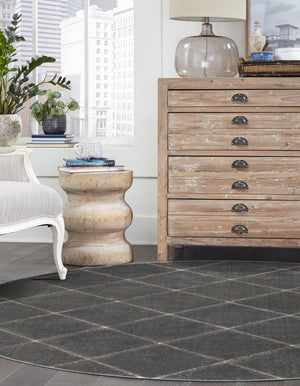 Gray and Silver 3' 1 x 3' 1 Vogue Geo Round Area Rug Geometric Glam Style Shiny Accents Carpet Mat for Unique Interior Design & Home Decor for Sale at Rug Engine