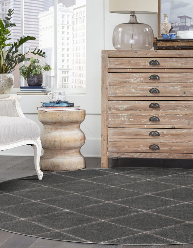 Gray and Silver 3' 1 x 3' 1 Vogue Geo Round Area Rug Geometric Glam Style Shiny Accents Carpet Mat for Unique Interior Design & Home Decor for Sale at Rug Engine