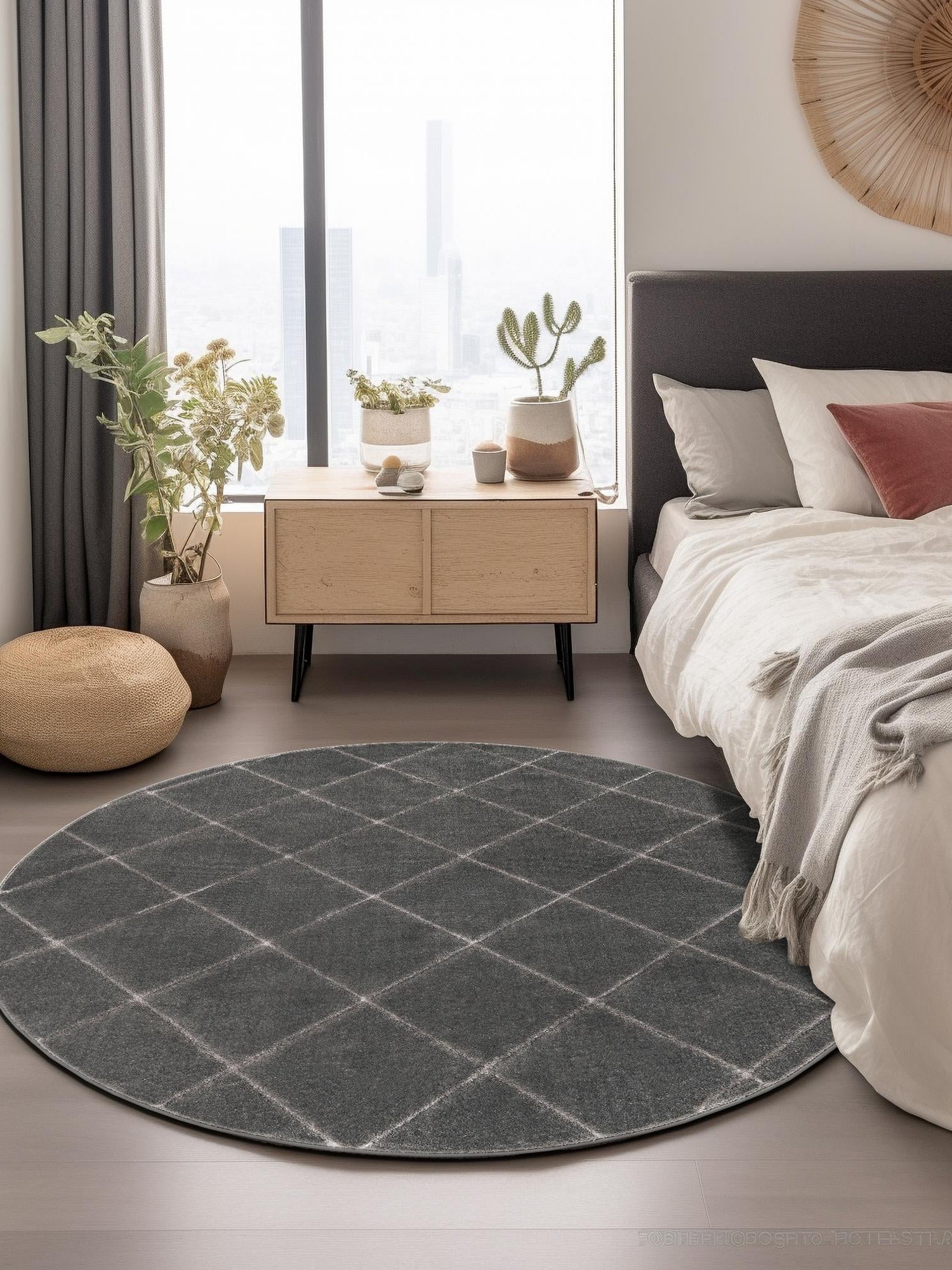 Gray and Silver 10' x 10' Vogue Geo Round Area Rug Geometric Glam Style Shiny Accents Carpet Mat for Unique Interior Design & Home Decor for Sale at Rug Engine