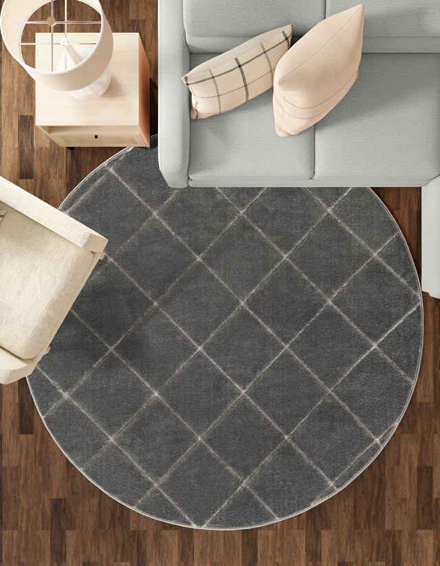 Gray and Silver 6' 1 x 6' 1 Vogue Geo Round Area Rug Geometric Glam Style Shiny Accents Carpet Mat for Unique Interior Design & Home Decor for Sale at Rug Engine