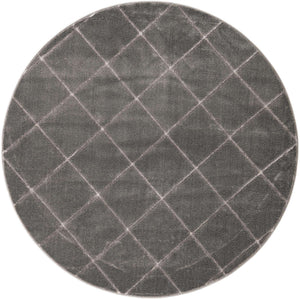 Gray and Silver 6' 1 x 6' 1 Vogue Geo Round Area Rug Geometric Glam Style Shiny Accents Carpet Mat for Unique Interior Design & Home Decor for Sale at Rug Engine