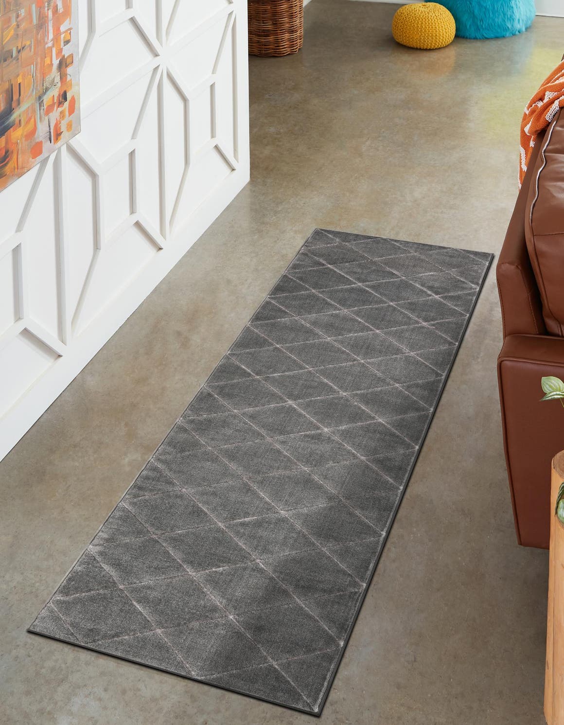 Gray and Silver 2' x 8' Vogue Geo Runner Area Rug Geometric Glam Style Shiny Accents Carpet Mat for Unique Interior Design & Home Decor for Sale at Rug Engine