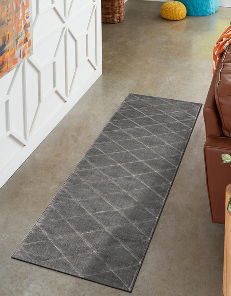 Gray and Silver 2' x 8' Vogue Geo Runner Area Rug Geometric Glam Style Shiny Accents Carpet Mat for Unique Interior Design & Home Decor for Sale at Rug Engine