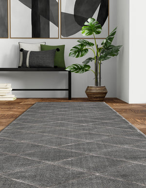 Gray and Silver 2' x 8' Vogue Geo Runner Area Rug Geometric Glam Style Shiny Accents Carpet Mat for Unique Interior Design & Home Decor for Sale at Rug Engine