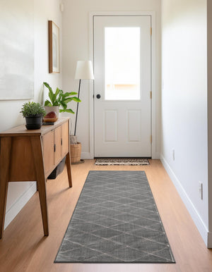 Gray and Silver 2' x 8' Vogue Geo Runner Area Rug Geometric Glam Style Shiny Accents Carpet Mat for Unique Interior Design & Home Decor for Sale at Rug Engine