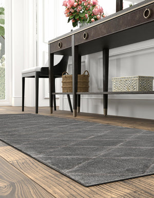Gray and Silver 2' x 8' Vogue Geo Runner Area Rug Geometric Glam Style Shiny Accents Carpet Mat for Unique Interior Design & Home Decor for Sale at Rug Engine