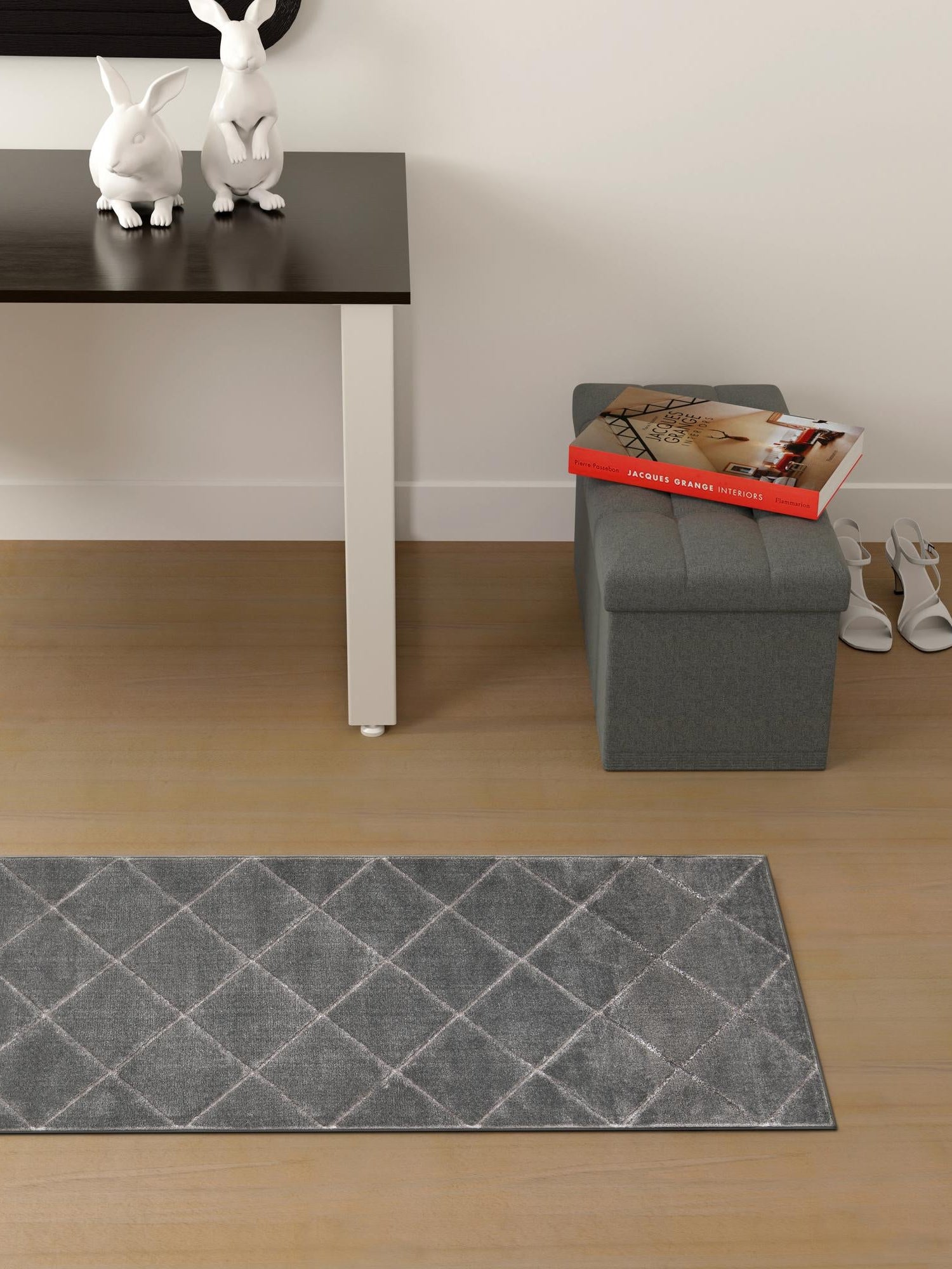 Gray and Silver 2' x 8' Vogue Geo Runner Area Rug Geometric Glam Style Shiny Accents Carpet Mat for Unique Interior Design & Home Decor for Sale at Rug Engine