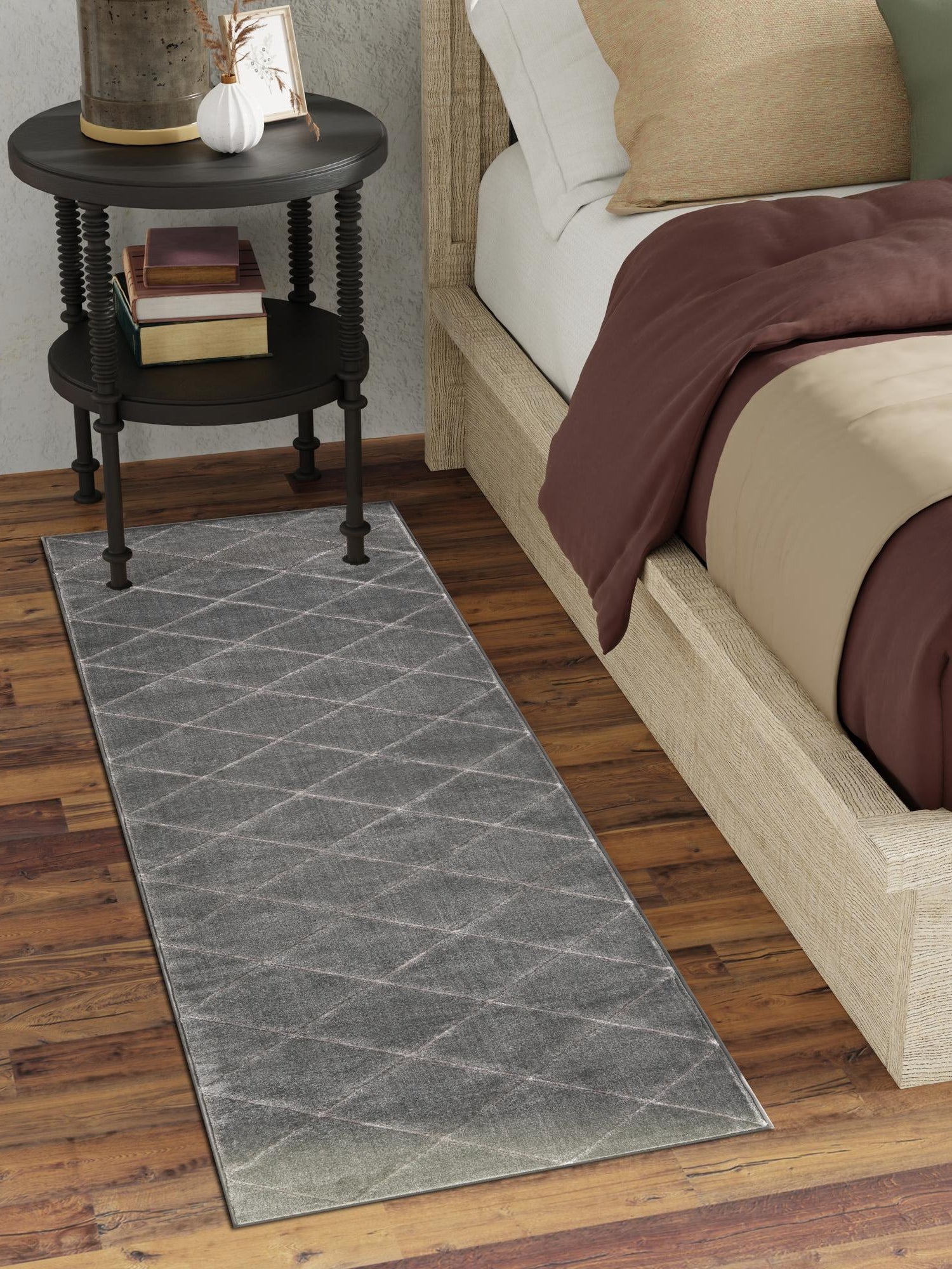Gray and Silver 2' x 8' Vogue Geo Runner Area Rug Geometric Glam Style Shiny Accents Carpet Mat for Unique Interior Design & Home Decor for Sale at Rug Engine