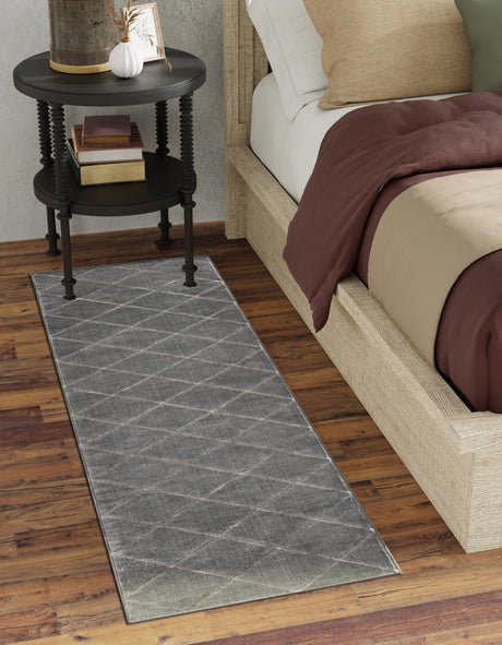 Gray and Silver 2' x 8' Vogue Geo Runner Area Rug Geometric Glam Style Shiny Accents Carpet Mat for Unique Interior Design & Home Decor for Sale at Rug Engine