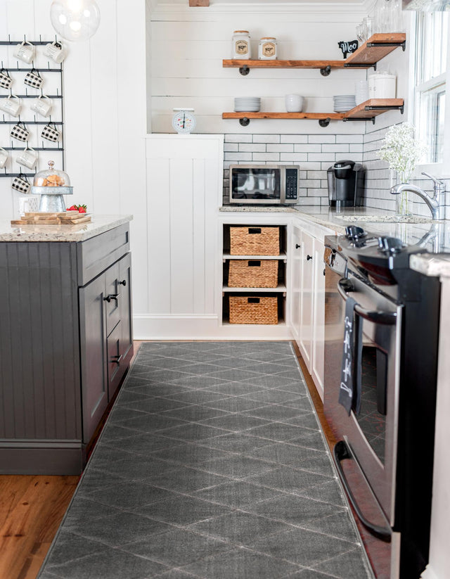 Gray and Silver 2' x 8' Vogue Geo Runner Area Rug Geometric Glam Style Shiny Accents Carpet Mat for Unique Interior Design & Home Decor for Sale at Rug Engine