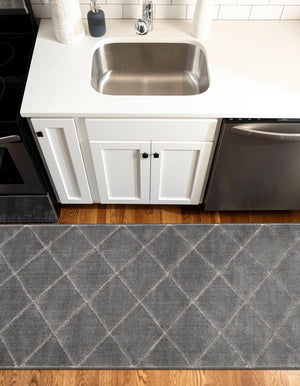 Gray and Silver 2' x 8' Vogue Geo Runner Area Rug Geometric Glam Style Shiny Accents Carpet Mat for Unique Interior Design & Home Decor for Sale at Rug Engine