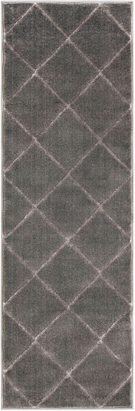 Gray and Silver 2' x 6' 1 Vogue Geo Runner Area Rug Geometric Glam Style Shiny Accents Carpet Mat for Unique Interior Design & Home Decor for Sale at Rug Engine