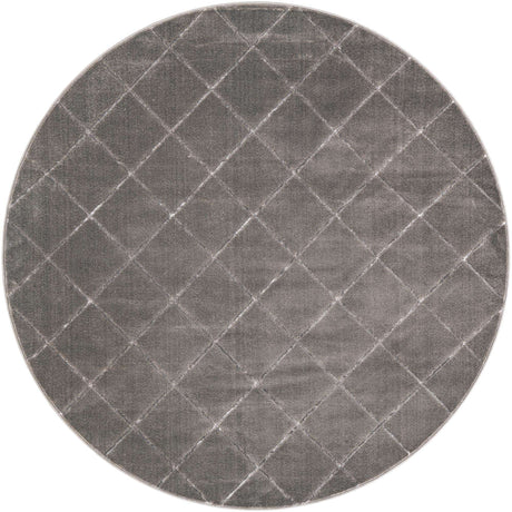 Gray and Silver 7' 10 x 7' 10 Vogue Geo Round Area Rug Geometric Glam Style Shiny Accents Carpet Mat for Unique Interior Design & Home Decor for Sale at Rug Engine