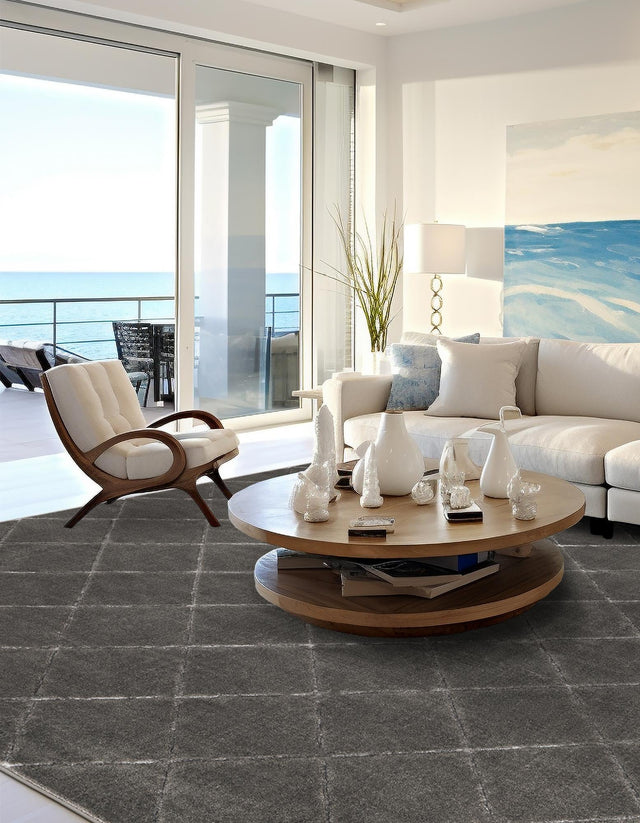 Gray and Silver 10' x 10' Vogue Geo Square Area Rug Geometric Glam Style Shiny Accents Carpet Mat for Unique Interior Design & Home Decor for Sale at Rug Engine