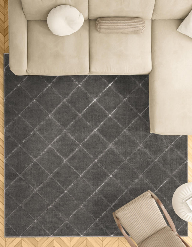 Gray and Silver 7' 10 x 7' 10 Vogue Geo Square Area Rug Geometric Glam Style Shiny Accents Carpet Mat for Unique Interior Design & Home Decor for Sale at Rug Engine