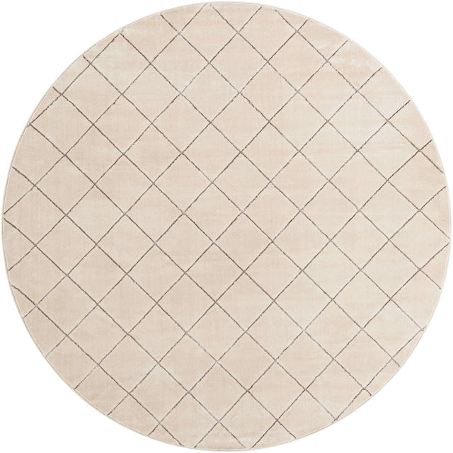 White and Silver 10' x 10' Vogue Geo Round Area Rug Geometric Glam Style Shiny Accents Carpet Mat for Unique Interior Design & Home Decor for Sale at Rug Engine