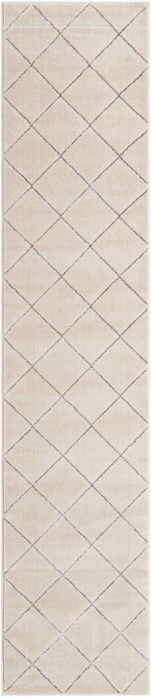 White and Silver 2' 7 x 12' Vogue Geo Runner Area Rug Geometric Glam Style Shiny Accents Carpet Mat for Unique Interior Design & Home Decor for Sale at Rug Engine